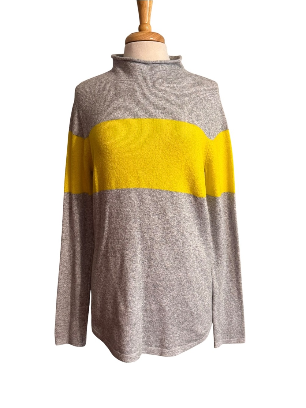 Old Navy Heather Gray and Neon Lime Color Block Roll Neck Sweater Medium Tall